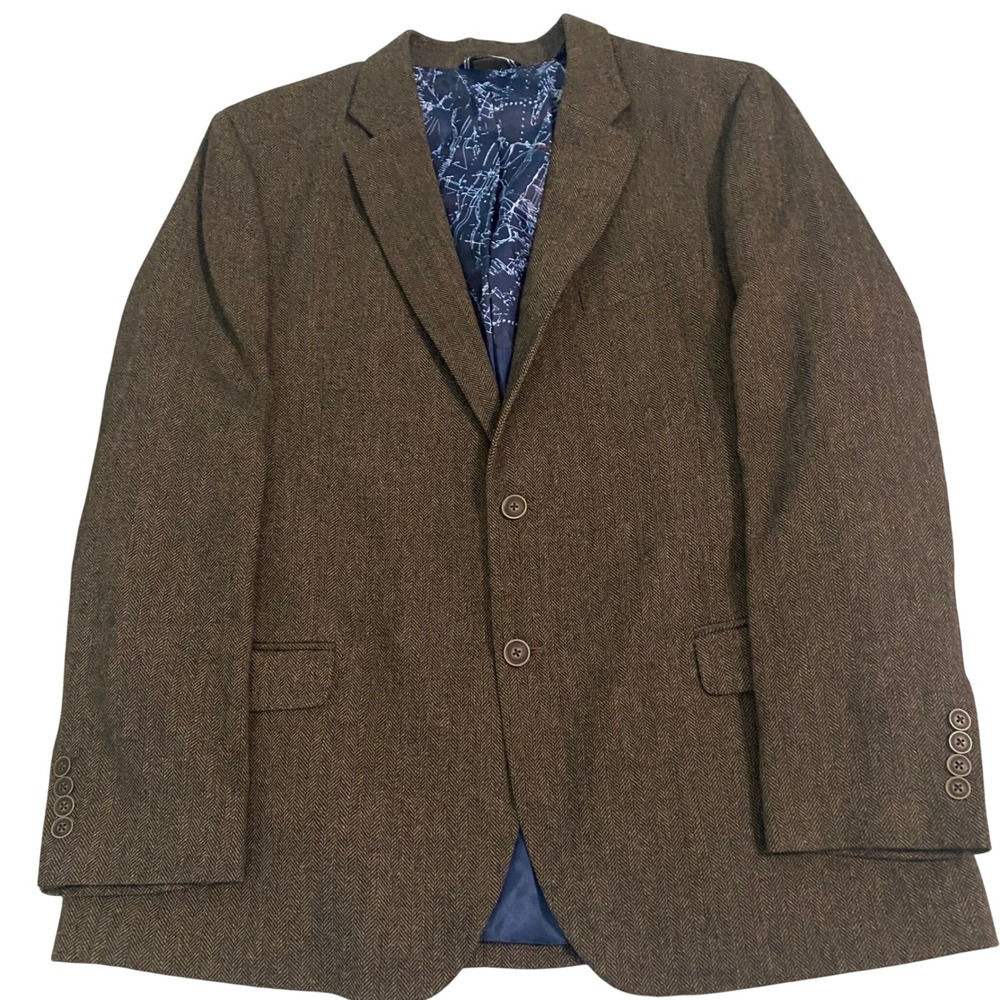 Nautica Mens Brown Herringbone Blazer Modern Fit Sport Coat 46R Branford NF2041